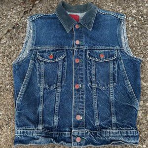 Vintage 8Plain Pockets Denim cut off Vest Mens Corduroy Collar, Pockets Sz L